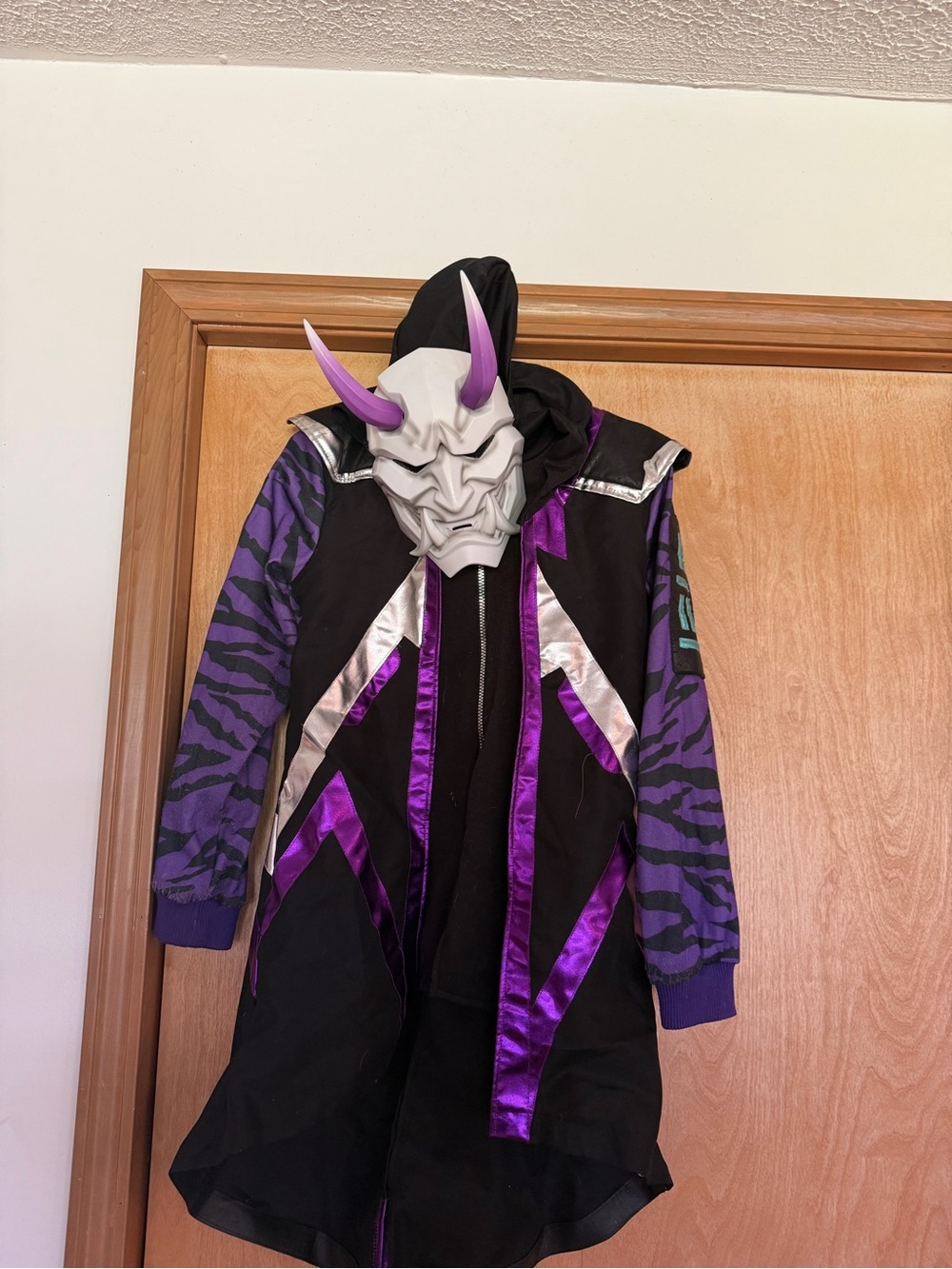 Purple & Black Kids Oni Hooded Costume Jacket with Mask